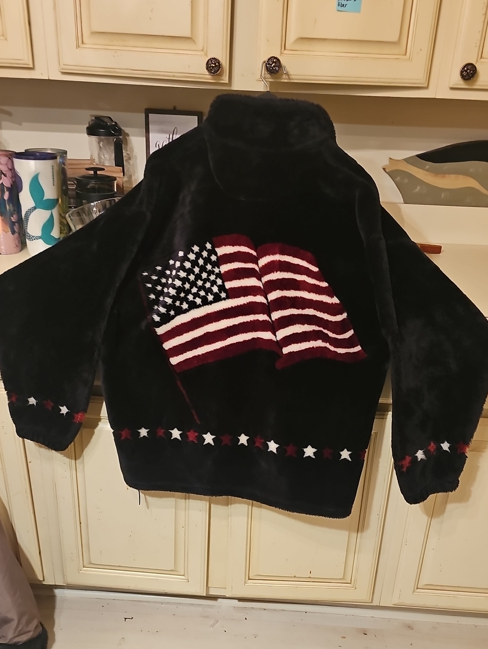 Natural Reflections Black Jacket with Red, White & Blue Flag Detail